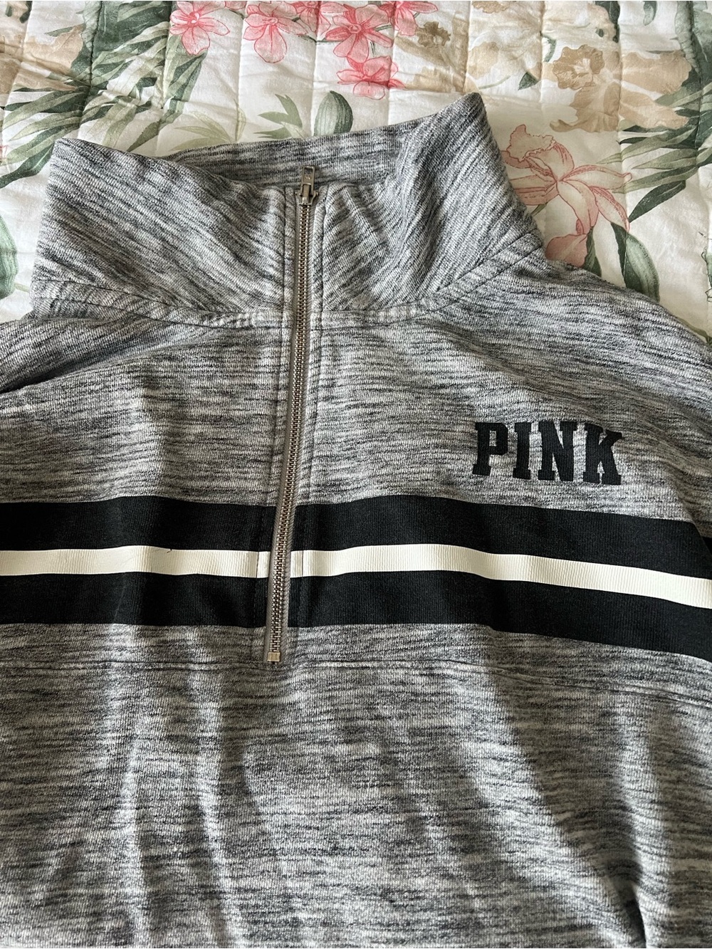 PINK Victoria's Secret Heather Gray Pullover with Black Trim